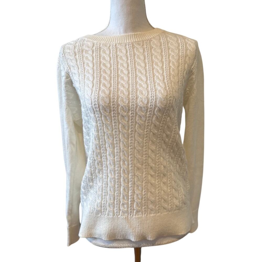 Talbots Cotton Cable Knit Crewneck Sweater White M